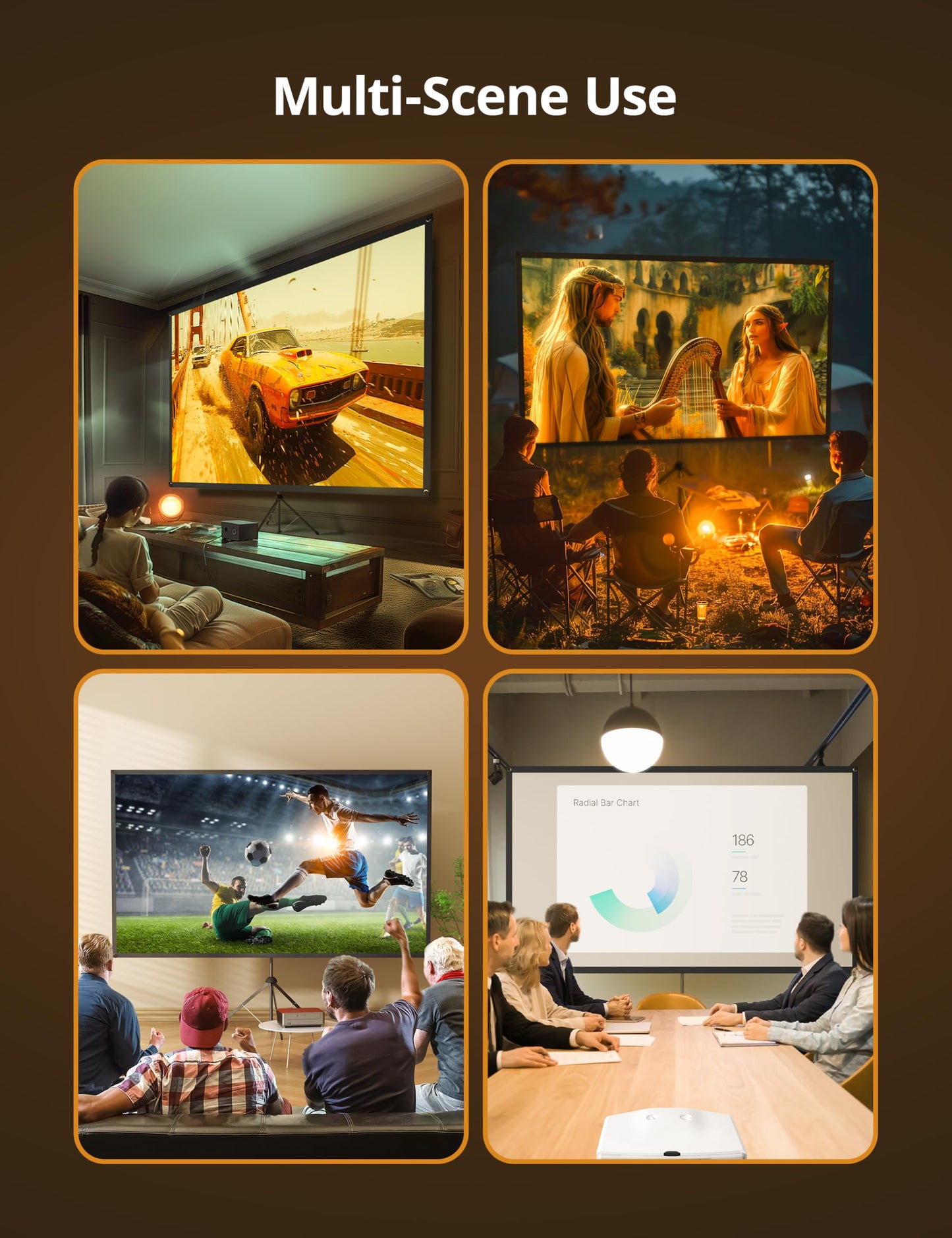 Projector Screen with Stand - 100" Indoor/Outdoor 16:9, 4K HD PVC Screen with 1.5 Gain, 2IN1 for Backyard Theater & Wall Hanging, Includes Carry Bag