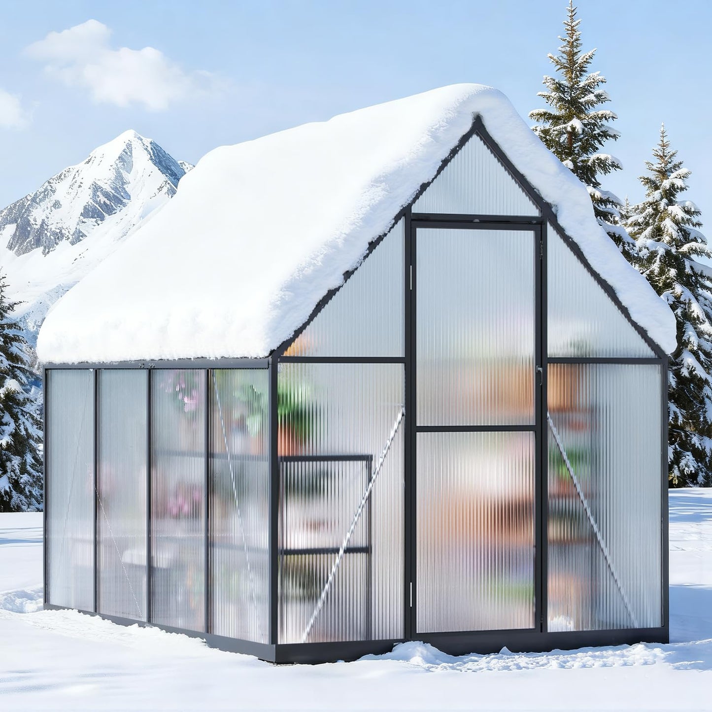 Jocoevol 6x8FT Greenhouse for Outdoors, Galvanized Steel Frame Winter Green House w/Adjustable Roof Vent, Lockable Door Handle &DrainageSystem, Walk-in Greenhouses for Outside Garden Backyard