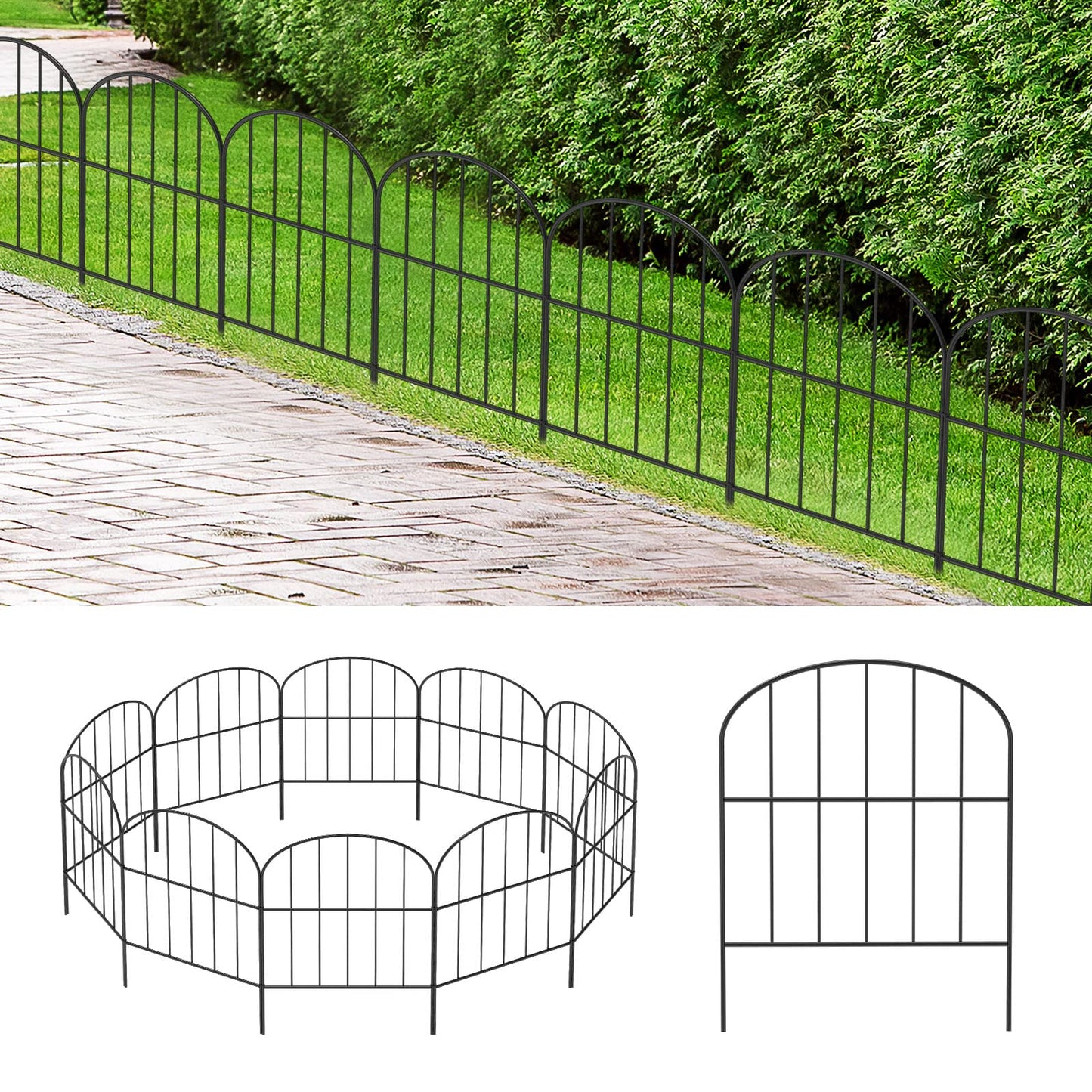 OUSHENG Small Decorative Garden Fence, 29ft (L) x 16.5in (H) Fencing, Rustproof Metal Wire Panel Border Animal Barrier for Dog, Flower Plant Edging for Yard Backyard Outdoor, Arched