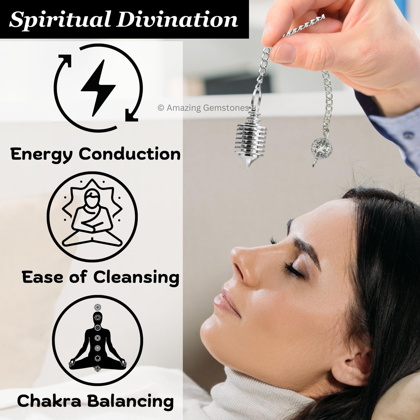 Amazing Gemstone Healing Metal Pendulums for Divination, Silver Hard Coil Vertical Steel Copper Pendulum High Energy Pendulo de Bronce Pendulos de Mesa MP98