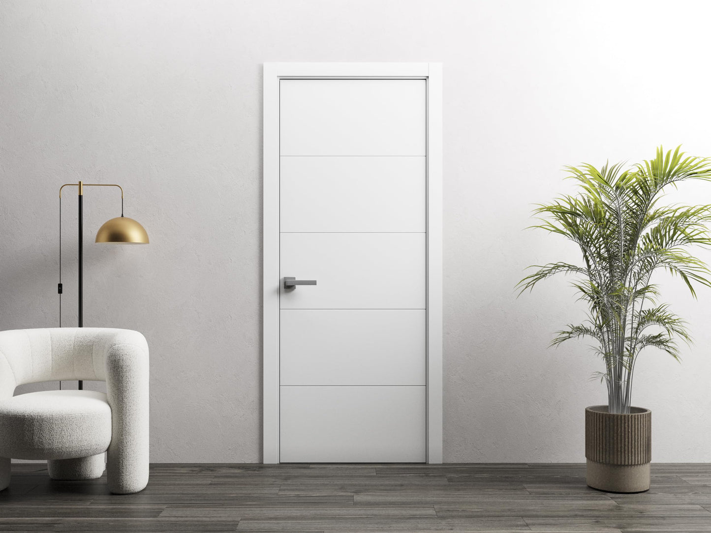 Solid Interior French 24 x 80 inches | Planum 0770 Painted White Matte | Single Regular Panel Frame Trims Handle | Bathroom Bedroom Sturdy Doors