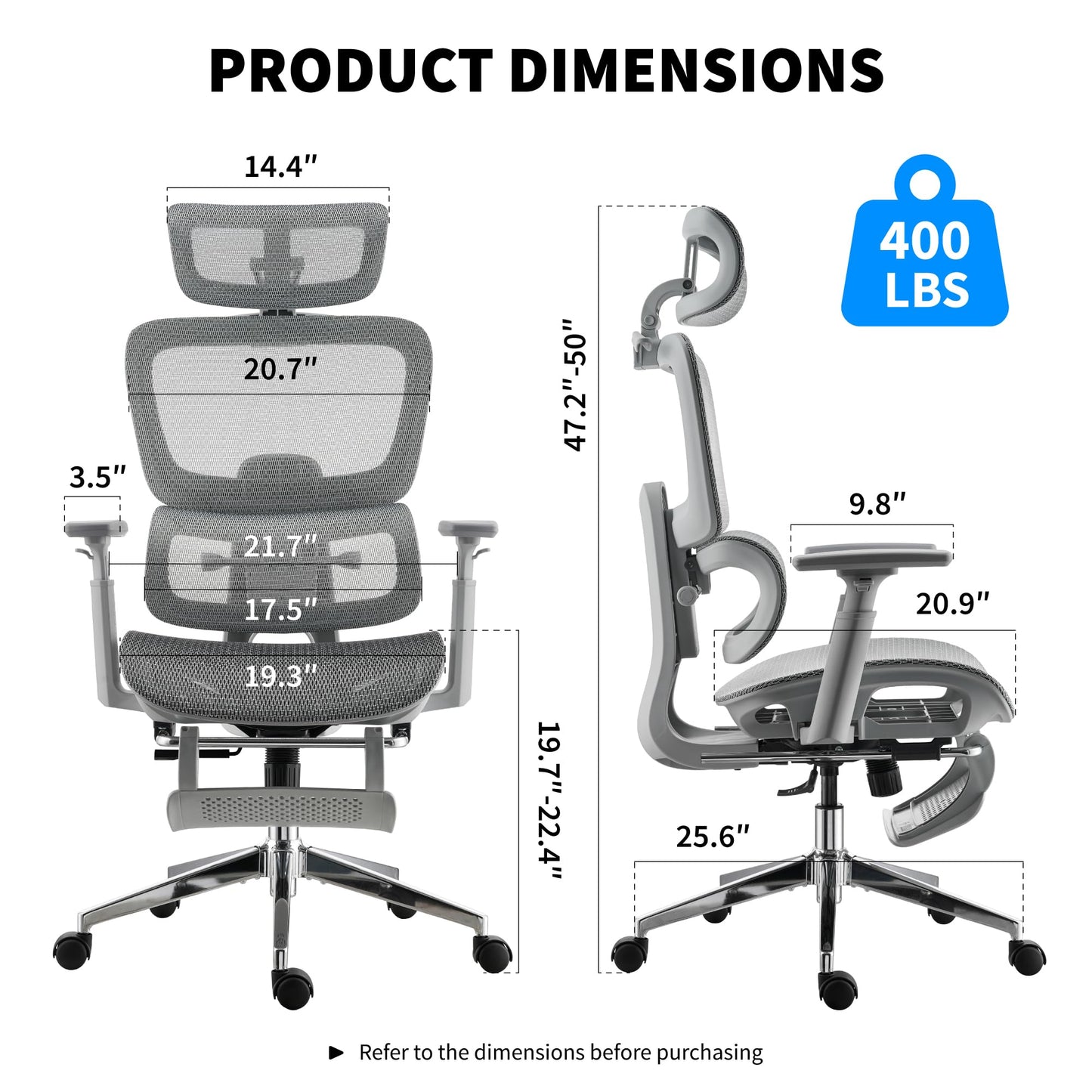 hujusko Mesh Ergonomic Office Chair with Footrest,High Back Mesh Gaming Chair with Lumbar Support,Adjustable Headrest and Armrests for Home Office Desk Chair (Modern, Grey)