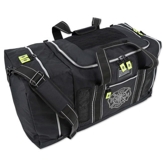 Lightning X Products Newly Redesigned Firefighter Fireman Quad-vent Turnout Gear Bag With Helmet Compartment, Mesh Vents & Maltese Cross for First Responder (Black)