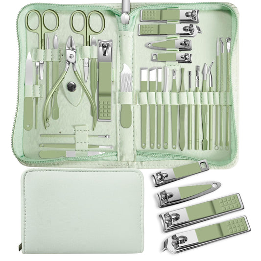30 in 1 Manicure kit Personal Care Men's Accessories, Professional Nail Kit Pedicure Kit, Toe Nail Clippers for Men and Beauty Tools Portable Set, Travel Deluxe Beauty Tools Convenience Set(Green)