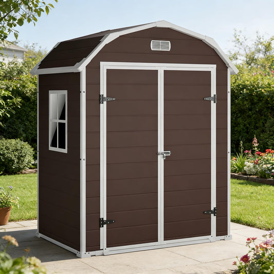 6x4.5 ft Resin Storage Shed with Floor, Weatherproof Outdoor Garden Shed, Plastic Tool Storage Shed with Double Doors for Backyard, Patio, Lawn, Bike