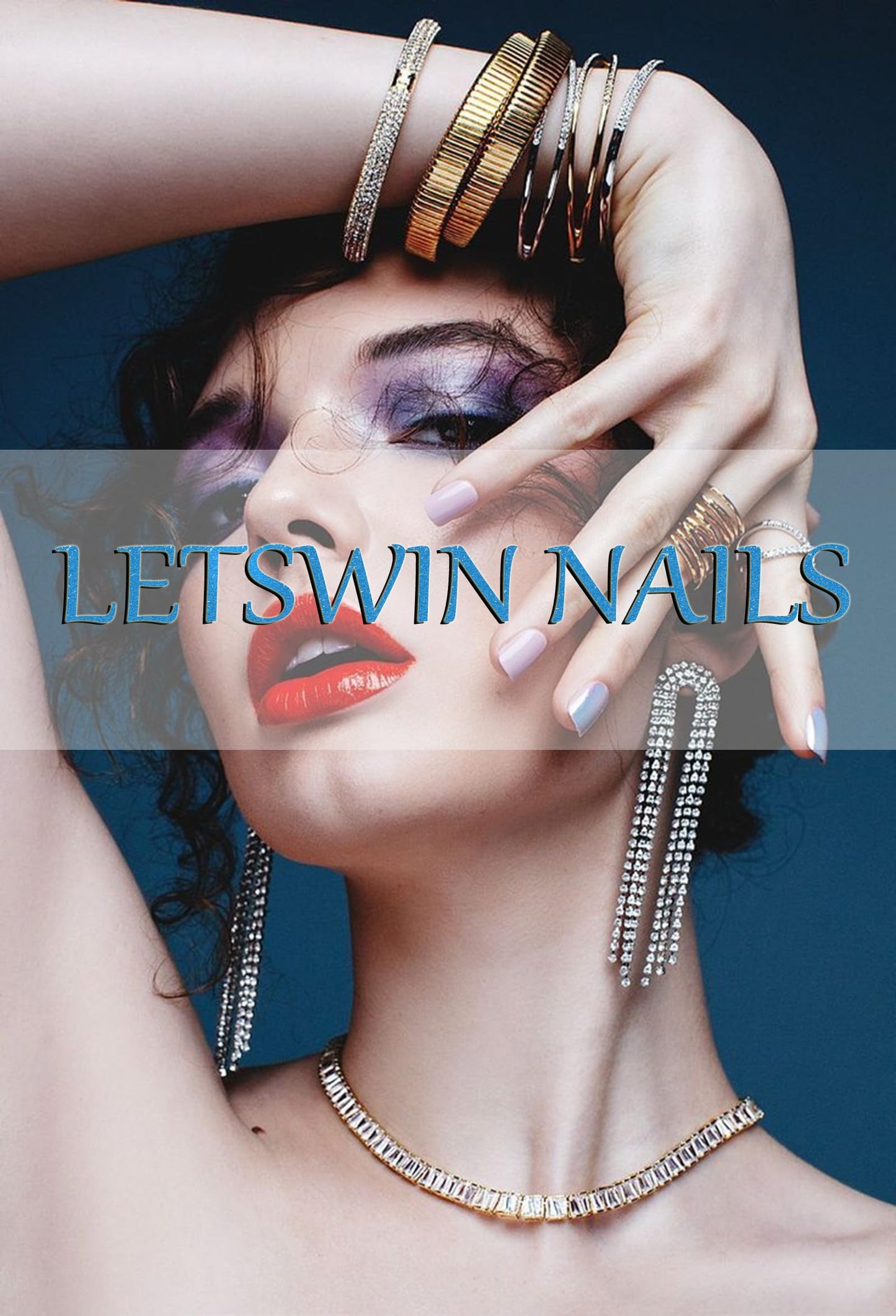 Long Coffin Press on Nails French Tip Fake Nails Dark Blue Marble with Gold Glitters Rhinestones Design Acrylic Nails Full Cover Glue on Nails Blue-black Gradient Stick on Nails for Women 24Pcs