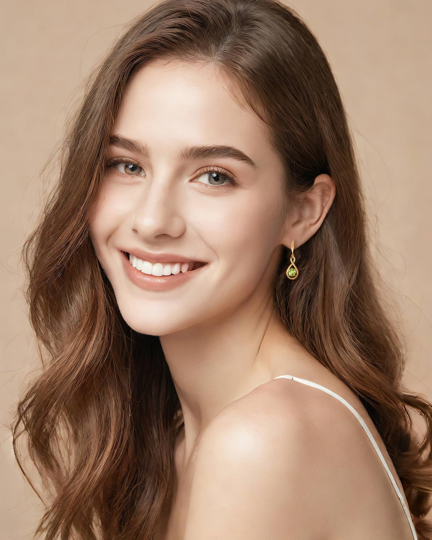 FANCIME Peridot Dangle Drop Earrings 925 Sterling Silver Yellow Gold Plated Dainty Infinity Green Gemstone August Birthstone Earring Fine Jewelry Birthday Mothers Day Gifts for Women Her