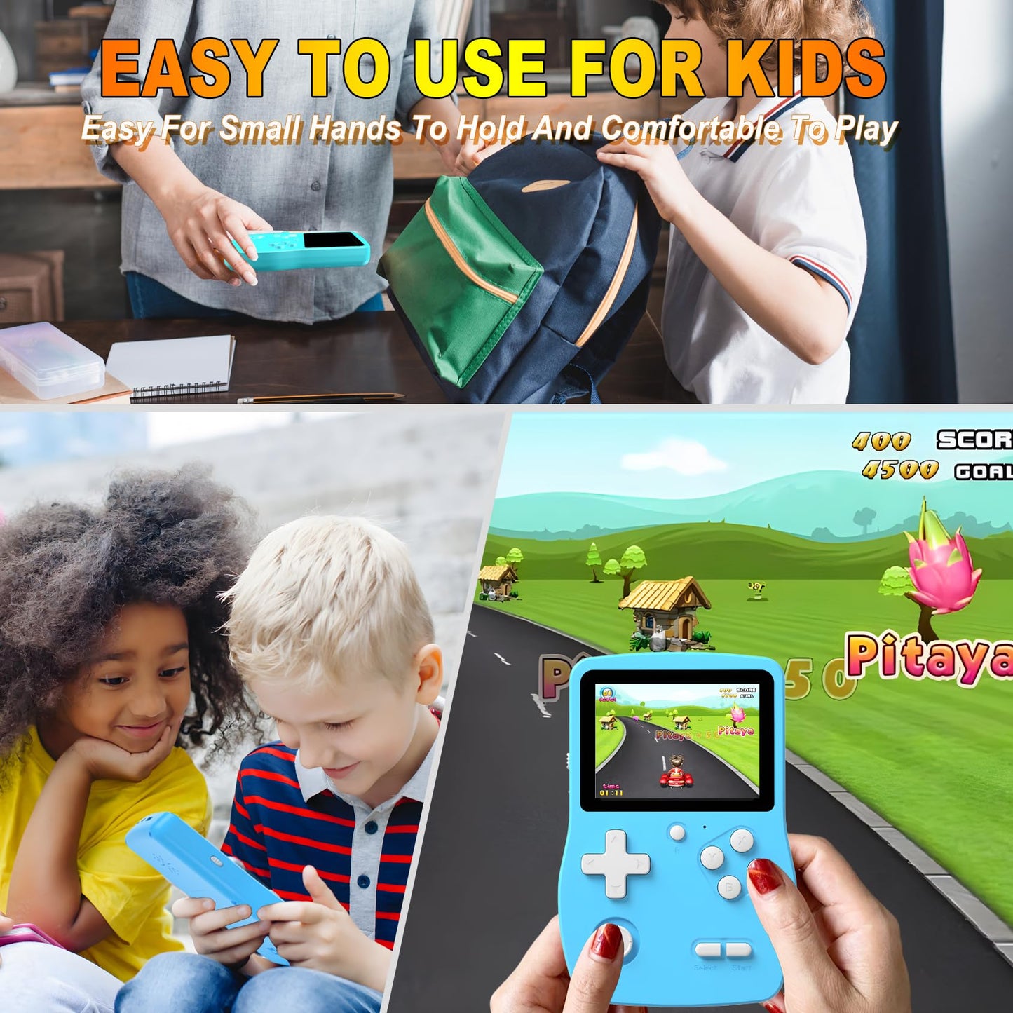 32 Bit Handheld Games for Kids Preloaded 139 Video Games, Portable Video Gaming Player with 3.0" IPS Screen and Rechargeable Battery, Mini Travel Games Electronic Gifts Toys for Boys Girls, Blue