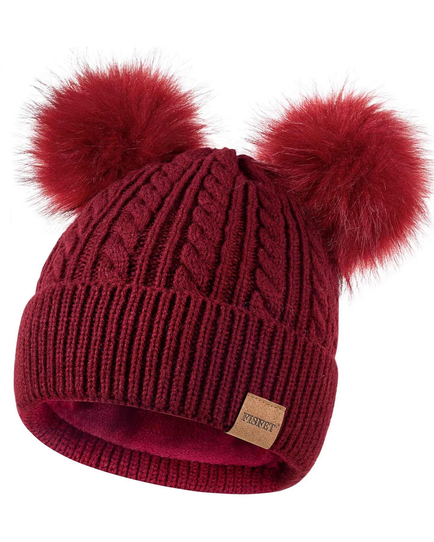 Beanies Women with Double Pom Pom, Winter Hats for Women Cold Weather Warm Knit Fleece Lined, Cute Beanie Cap for Daily Use