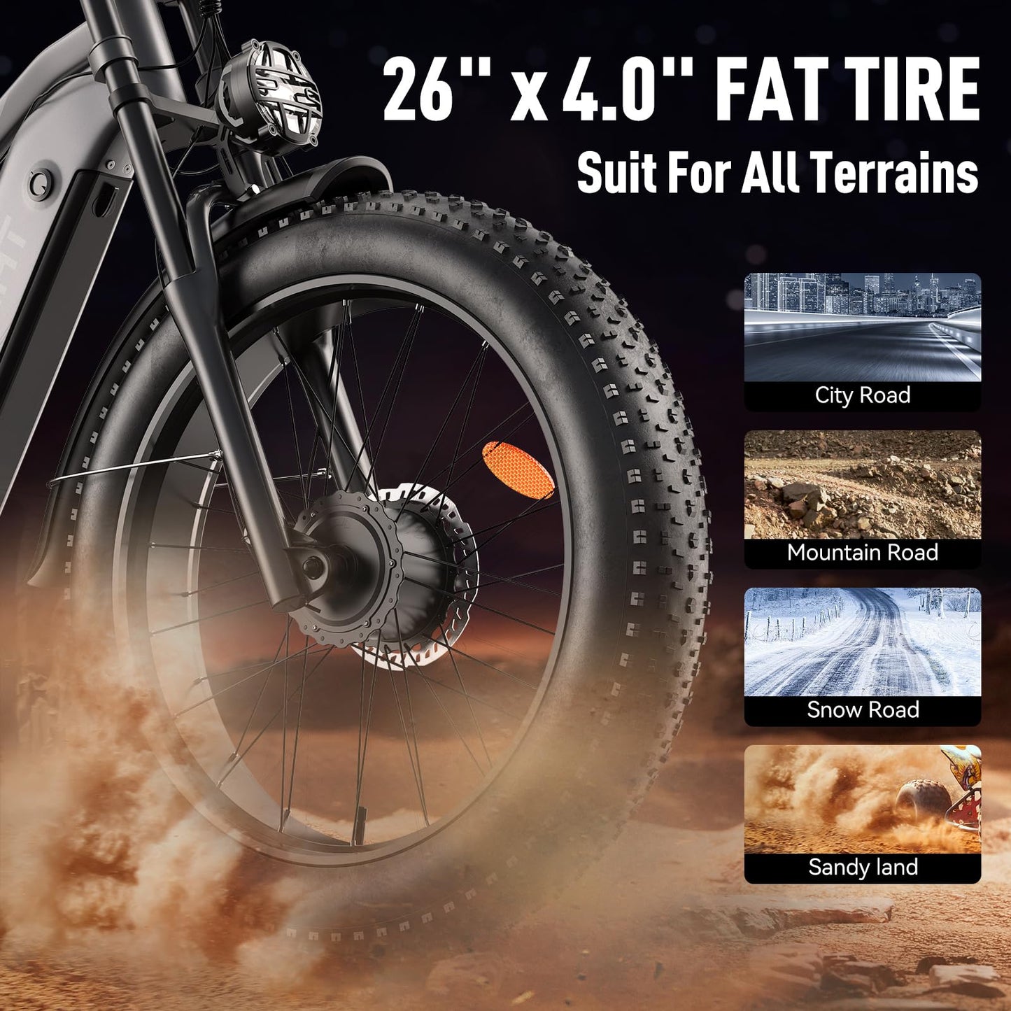 HiKNiGHT Dual Motor Electric Bike Peak 3000W, 52V 20AH Battery E Bike for Adults 26 Inch Fat Tire Mountain Electric Bicycle 38 MPH, Full Suspension Dual Hydraulic Disc Brake, Up to 90 Miles Range