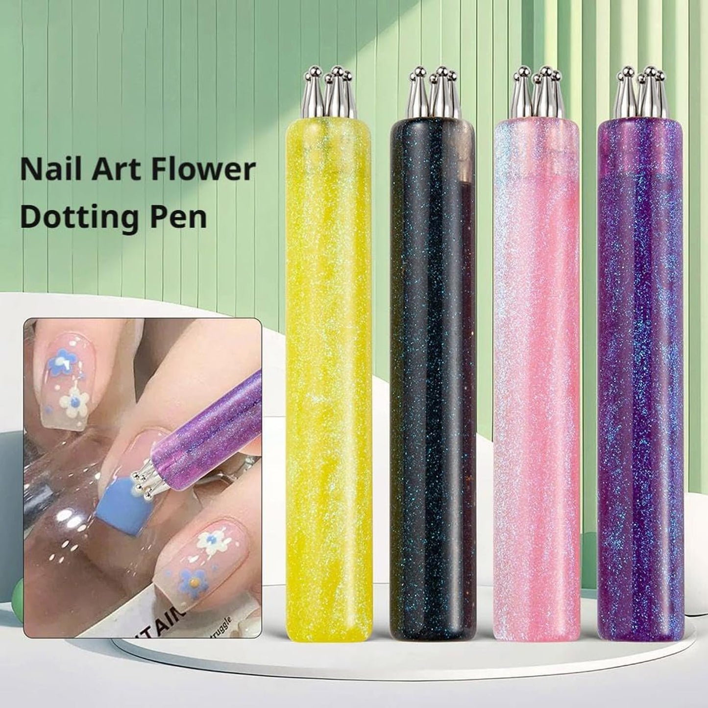 5 Petal Flower Nail Dotting Pen, Nail Art Dotting Tools, Easy Control Stainless Steel Ball, 1.8mm Fine Tip Rhinestone Dot Paint Tool for Painting, Sculpting, Rhinestones DIY and Salon (4PCS)