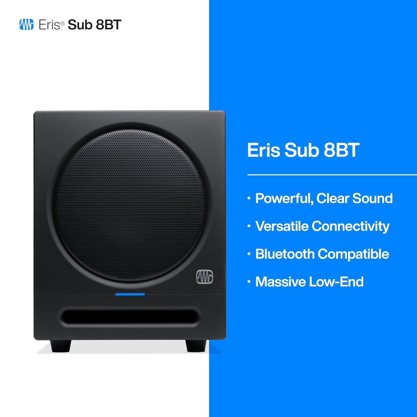 PreSonus Eris Sub 8BT — 8" Inch Powered Subwoofer, Powered Sub, Active Subwoofer, Wireless, Bluetooth, Home Audio, Bass Speaker, Home Theater, Music Production, Gaming