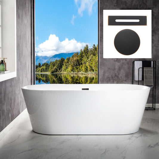 WOODBRIDGE 71" Acrylic Freestanding Bathtub Contemporary Soaking White Tub with Oil-Rubbed Bronze Overflow and Drain,White,B1701 ORB