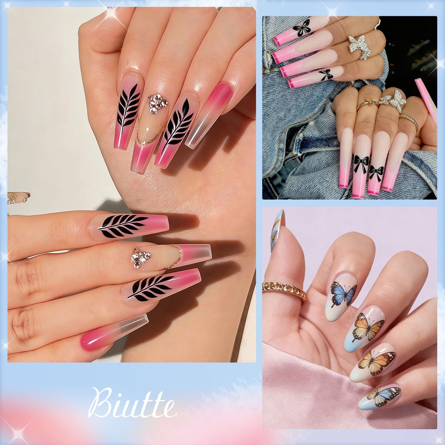 Biutee Nail Stamping Kit with 10 Stamping Gel Polish, 16 Nail Stamping Plate, Clear Jelly Stamper, 2 Scraper & Storage Bag, Floral Butterfly Geometric Beach DIY Nail Art Stamping Kit for DIY Manicure