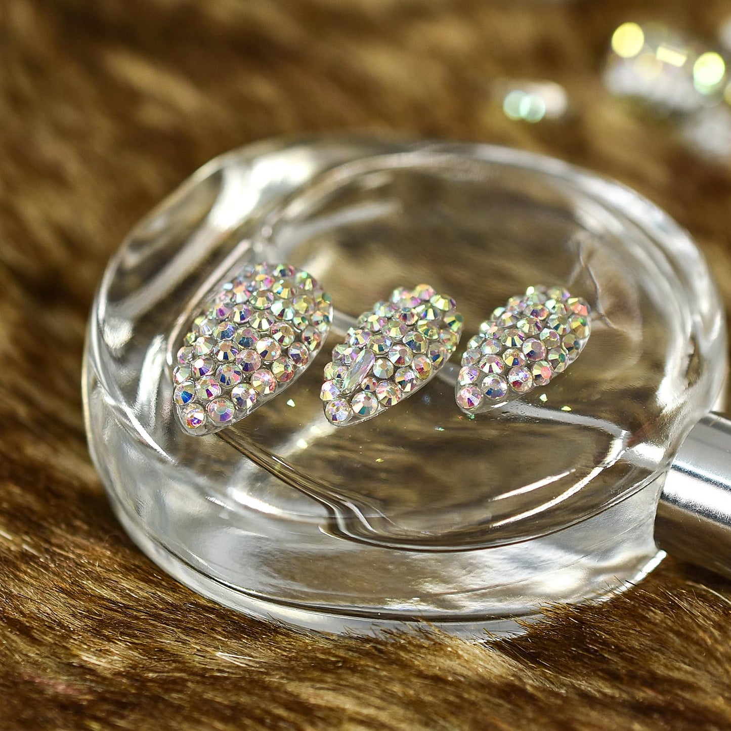 Elevenail Handmade Nails 24pcs Full Cover 3D Rhinestones Press On Nails Almond Medium Length Nails Women Girls Gifts Salon Manicure Shiny Crystal Nail Art Tips Fake Nails Reusable Acrylic False Nails