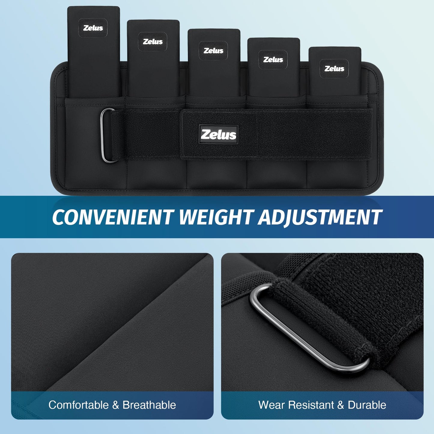 ZELUS 1 Pair Adjustable Ankle Weights, 5-10 lb Z-Fit Ankle Weights for Women Men, Ultra Thin Leg Weights for Women with Adjustable Straps, 1-5 lb per Arm Weight for Gym Home Yoga Jogging Walking