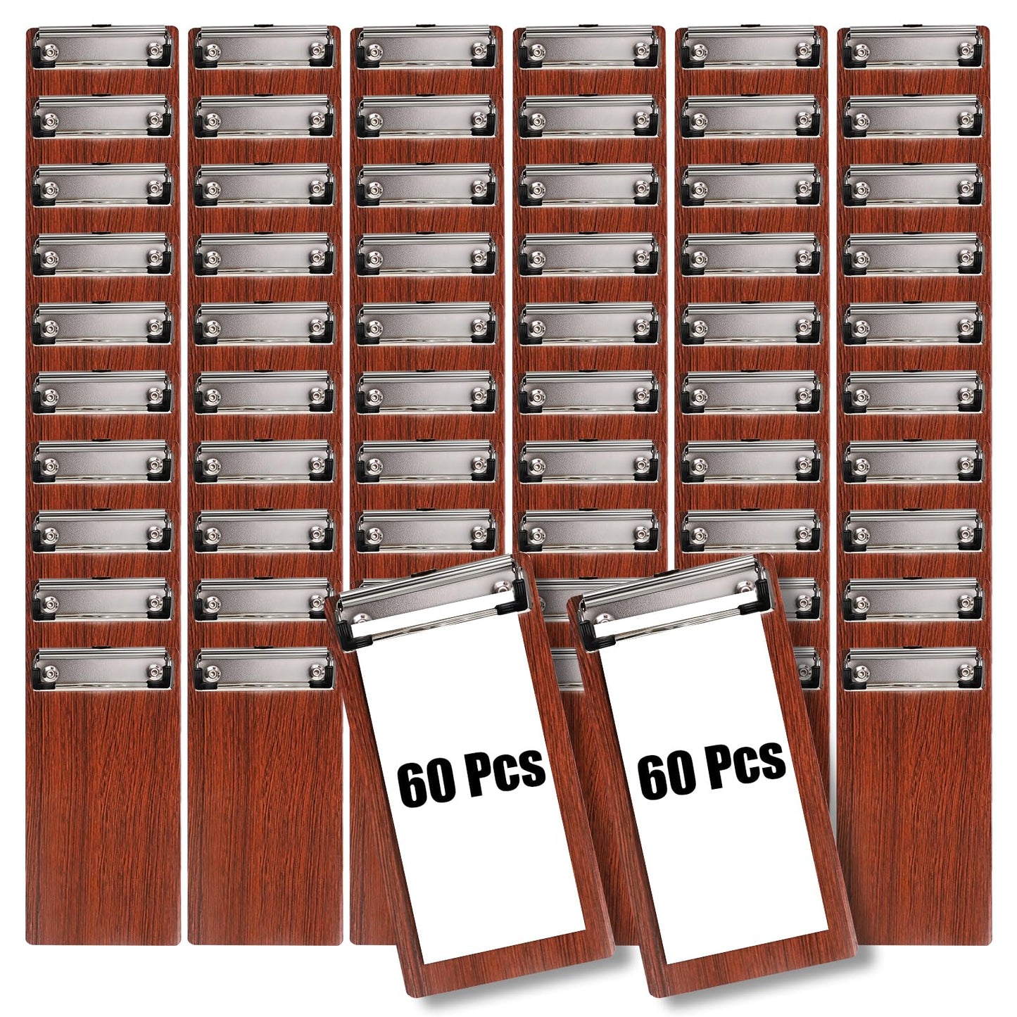CONEHOY 60 Pcs Mini Wood Clipboard Bulk 8 x 4 '' Check Presenters Clipboard Half Page Small Wooden Clip Receipt Menu Holder for Guest Waitress Restaurants (Coffee)