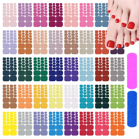 SILPECWEE 40 Sheets Toe Nail Stickers Full Nail Wraps for Women Solid Color Toenail Polish Strips Stick on Nail Polish Stickers Self Adhesive Manicure Stickers for Toes with 1pc Nail File