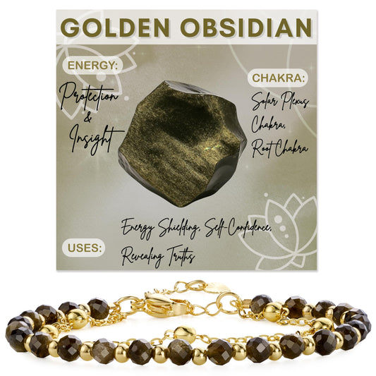 Farfume Golden Obsidian Crystal Bracelet Beaded Bracelets for Women 4mm Natural Stone Beads Gemstone Handmade Jewelry Valentine's Day Gifts