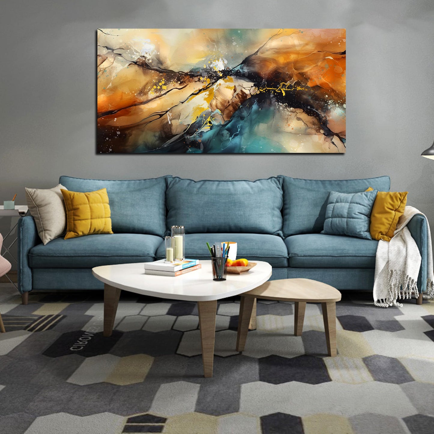 JKWALL77 Large Wall Paintings for Living Room - Yellow Pictures Wall Decor - Abstract Wall Art for Office Ready to Hang Size 29" x 59"