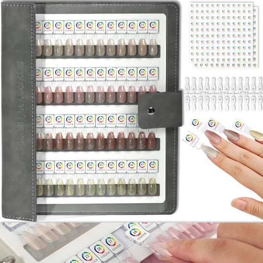 C12rtive 144 Magnetic Nail Color Book,Leather Magnetic Color Display Book with 144PCS Magnetic Tips & 1-240 Number Labels,Perfect for Nail Polish Nails Art Design(Gray)