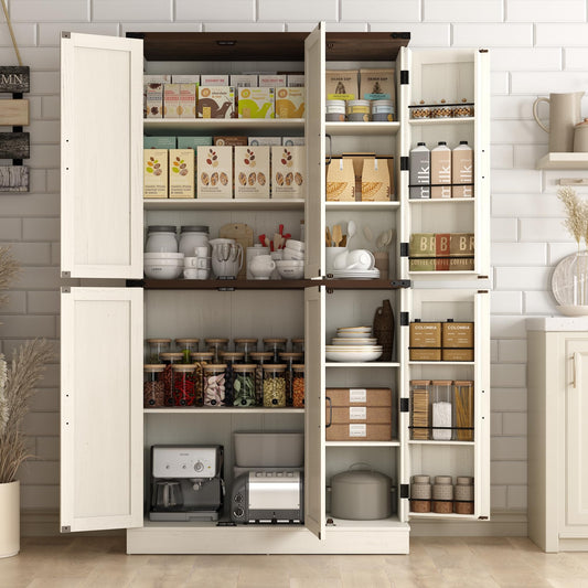 Hlivelood 71" Tall Kitchen Pantry,Farmhouse Storage Cabinet with Barn Doors,Organizer,Rustic Wood Cupboard,Farmhouse Pantry Cabinet for Kitchen,Dining Room,Living Room(Rustic White)