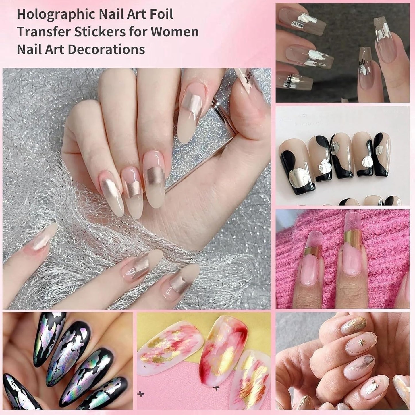 Aurora Nail Foil Laser Sheets, 2 Boxes Acrylic Nail Remover Holographic Nail Transfer Foils with Glass Fragment Effect, DIY Nail Art Stickers for Acrylic Gel Nails (10 Colors Transfer Foils Paper)