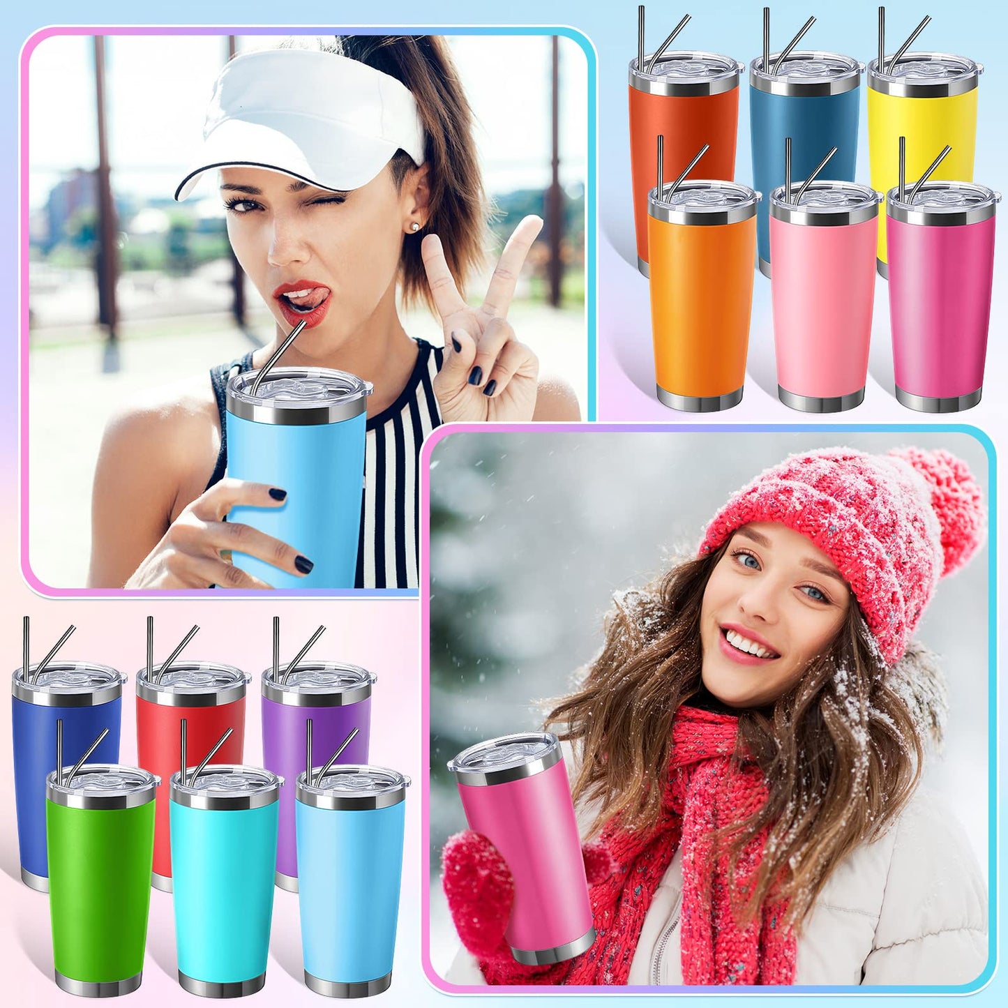 Sieral 25 Pack 20oz Tumbler Bulk Stainless Steel Cups Double Wall Vacuum Insulated Travel Mug Bulk Durable Tumblers with Lid and Straw Powder Coated Coffee Cups (Stylish Color)