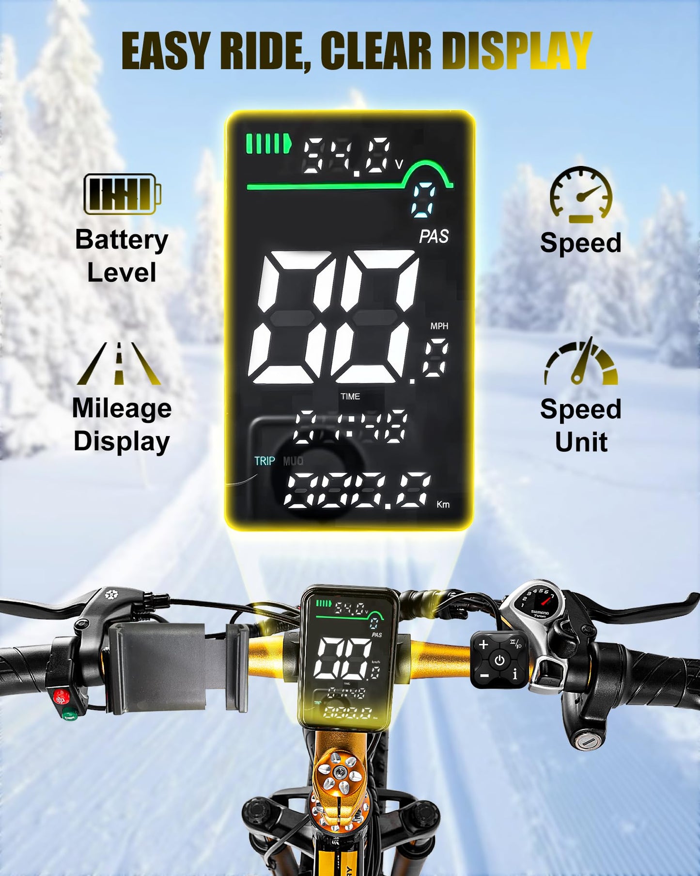 EOEOTWO Electric Bike for Adults,1500W Peak Motor E Bikes, 26" Fat Tire Electric Bicycle, 30/33 MPH 60/70 Miles All Terrain E Bikes E Bike, Removable Battery, Dual Brake, 7 Speed, Yellow ﻿ ﻿