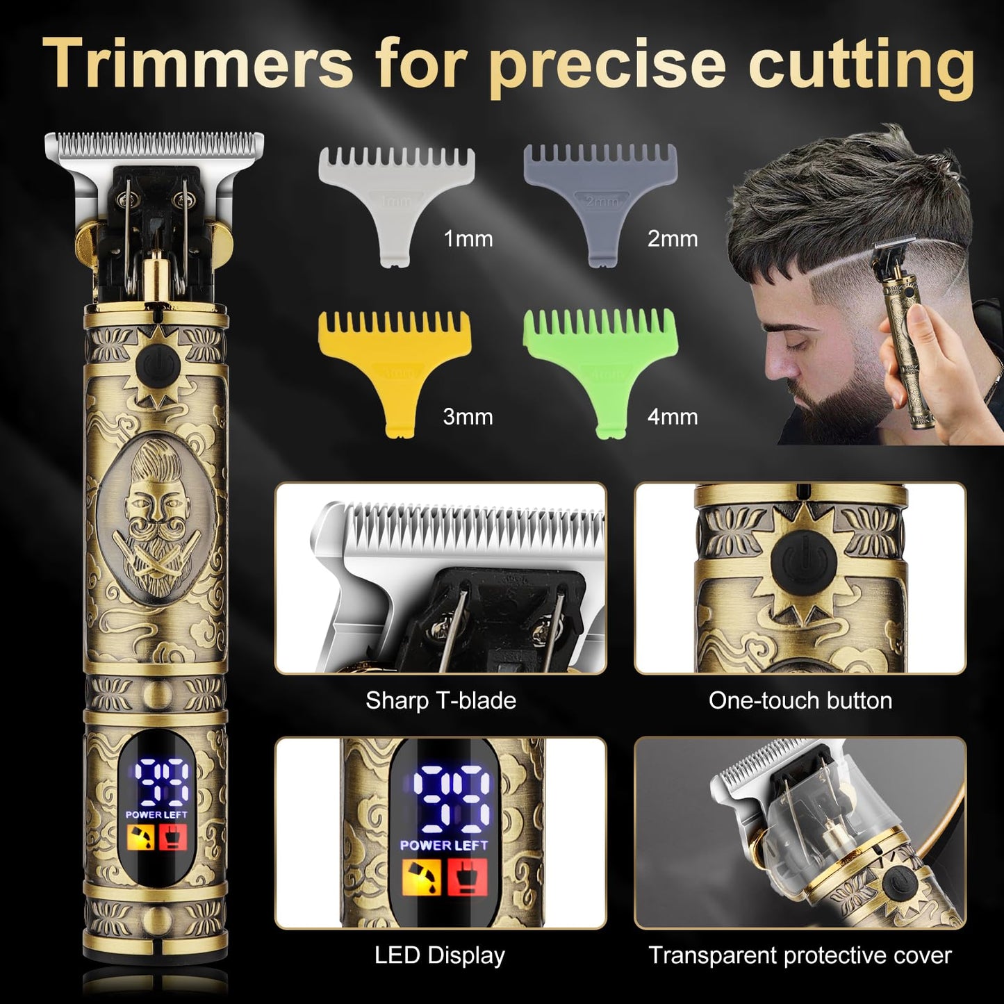 QREEYX Hair Clippers for Man T-Blade Trimmer Nose Hair Trimmer Electric Shaver Set, Professional Metal Body Barber Clippers Set for Haircut, Men’s Grooming Kit with LCD Display, Ideal Gift for Him