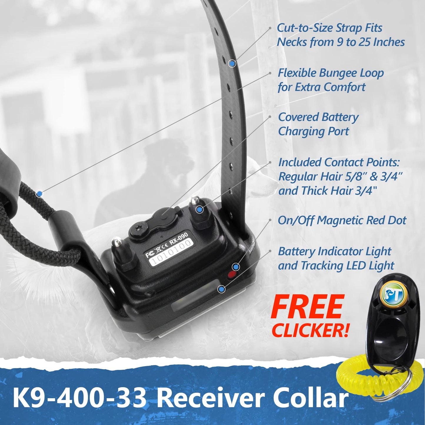 Educator K9-400 Tactical E Collar for Dog Training with Remote - 3/4 Mile Range, Waterproof, 100 Stimulation Levels, Tone or Vibration Mode, Night Light for Small, Medium & Large Dogs (33 inc)
