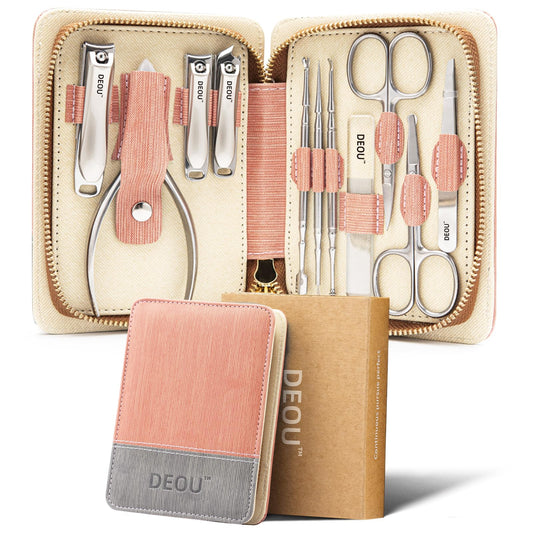 DEOU Manicure Sets Nail Clippers Stainless Steel Manicure and Pedicure kit Girls Professional Nail Files and Men's Grooming Scissors Tools for Home Personal Care or Gifts (Pink Upgraded Version)