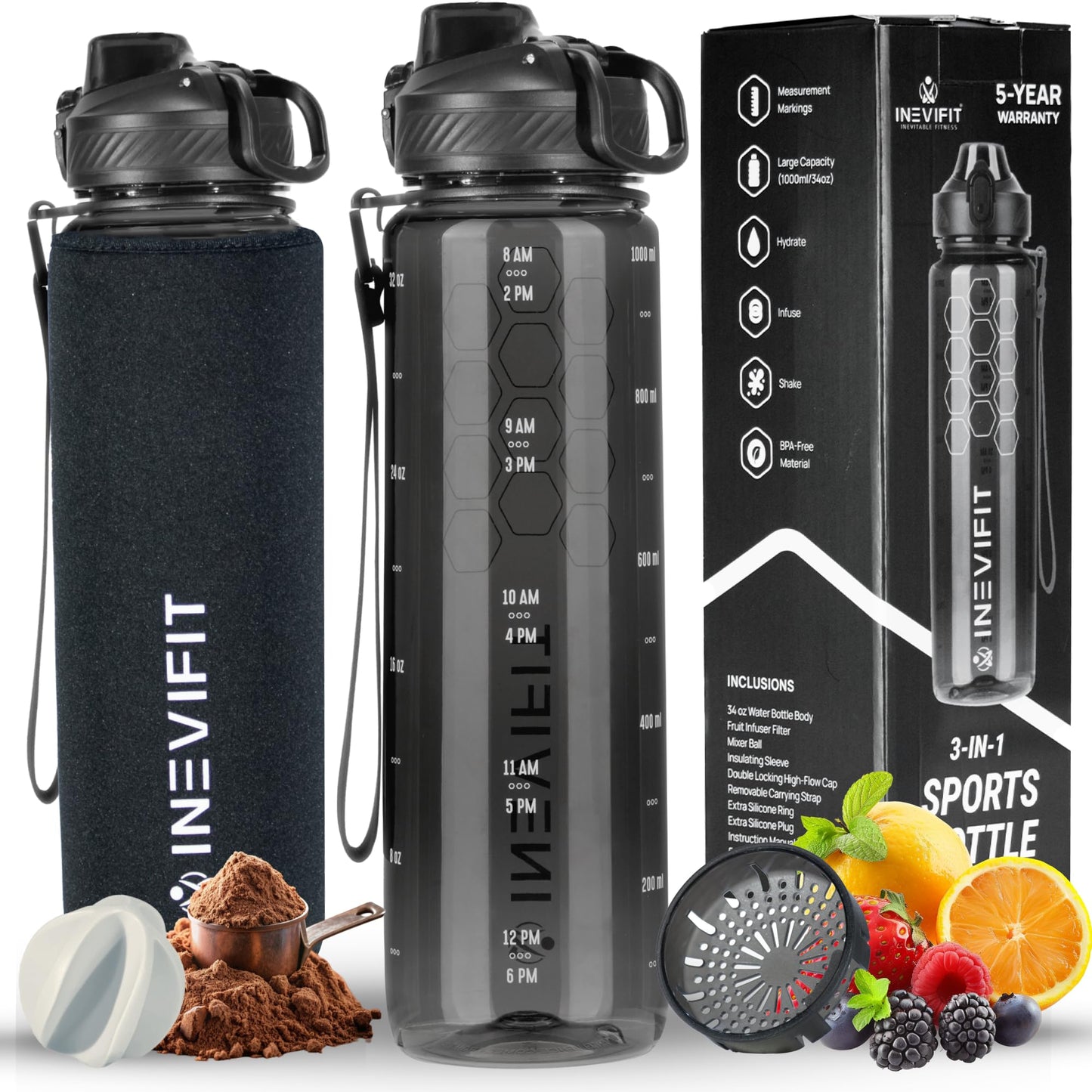 INEVIFIT Hydration & Weight Management Bundle - 3-in-1 Sports Water Bottle & Digital Bathroom Scale for Fitness & Wellness