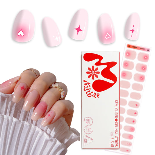 Kijibae Semi Cured Gel Polish Strips | 24pc UV LED Required Wraps | Gift Peel and Stick Nails | Coquette DIY Home Manicure | Press On Alternative (Lover Girl)