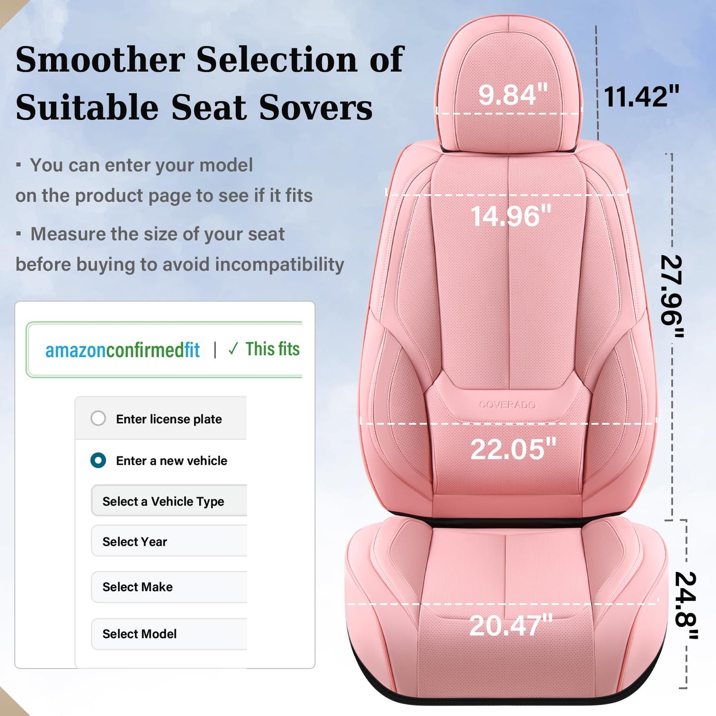 Coverado Seat Covers, Car Seat Covers Front Seats, Car Seat Cover, Car Seat Protector Waterproof, Car Seat Cushion Nappa Leather, Pink Seat Covers Carseat Cover Universal Fit for Most Cars