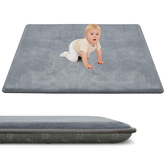 ACOMOPACK 1.3" Thick Baby Play Mat for Floor 59x71-Large Water-Repellent&Non-Slip Memory Foam Mat for Kids,Toddlers,Soft Velvet Nursery Rug for Tummy Time&Crawling,Yoga,Tatami Style(Grey)