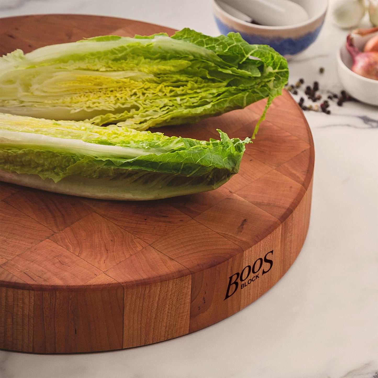 John Boos CCB Series Round Wooden Cherry Cutting Board 18”x18” – 3” Thick, 20-lb Reversible Butcher Block with End-Grain – Made in the USA