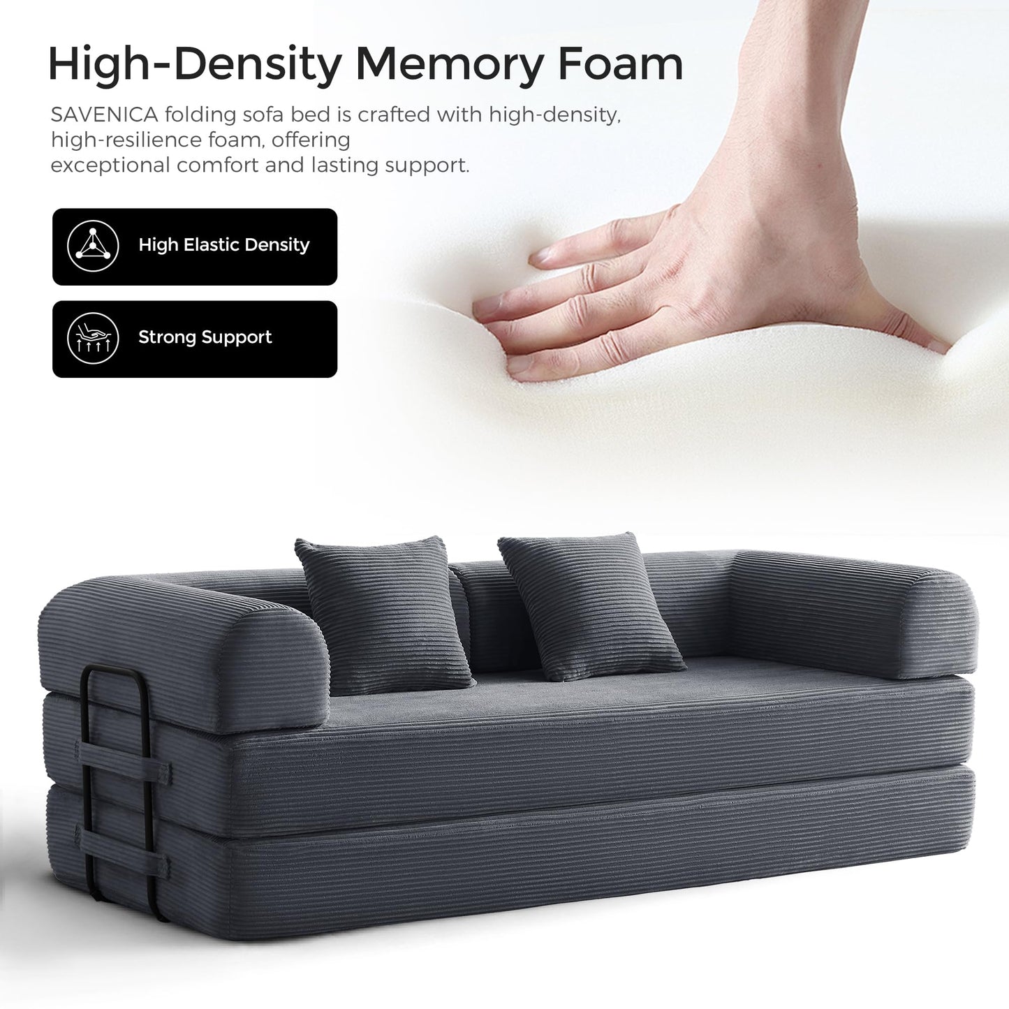 SAVENICA 79" Floor Sofa Bed, 5-in-1 Convertible Sleeper Sofa with Removable Armrests, Corduroy Fabric Sofa Couch, No Assembly Required for Living Room, Dorm, Studio (Dark Gray)