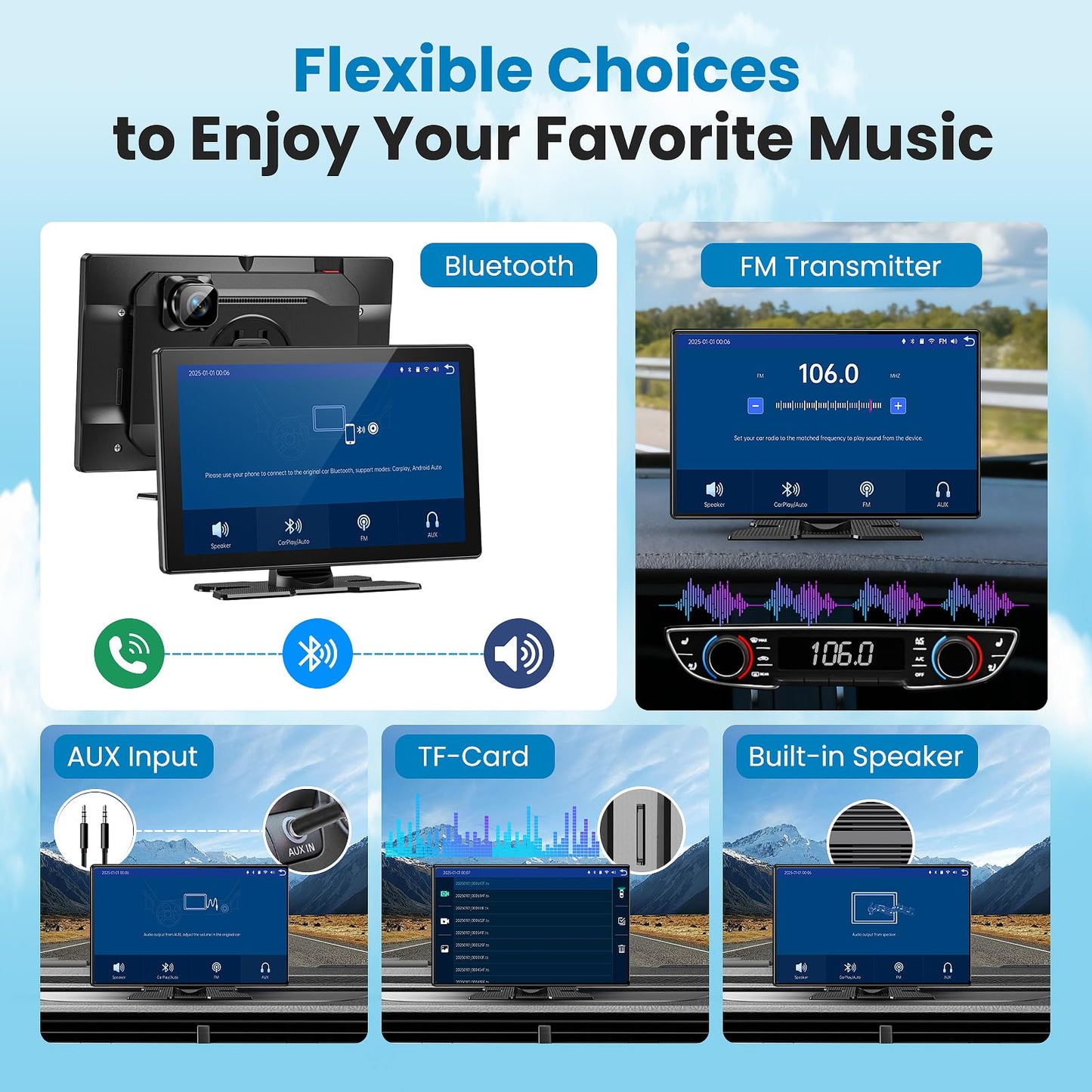 Portable A pple Carplay Screen for Car, 11.3" Extra Large Wireless Car Play & Android Auto Screen for Car, Car Stereo with 4K Dash Cam, App View, Backup Camera,GPS,Mirror Link,FM, Voice Control
