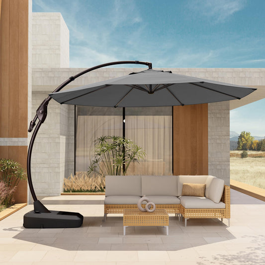 Grand patio 12 FT Patio Cantilever Umbrella Outdoor Large Round Aluminum Offset Umbrella Base Included for Deck Yard (Gray, 12 FT)