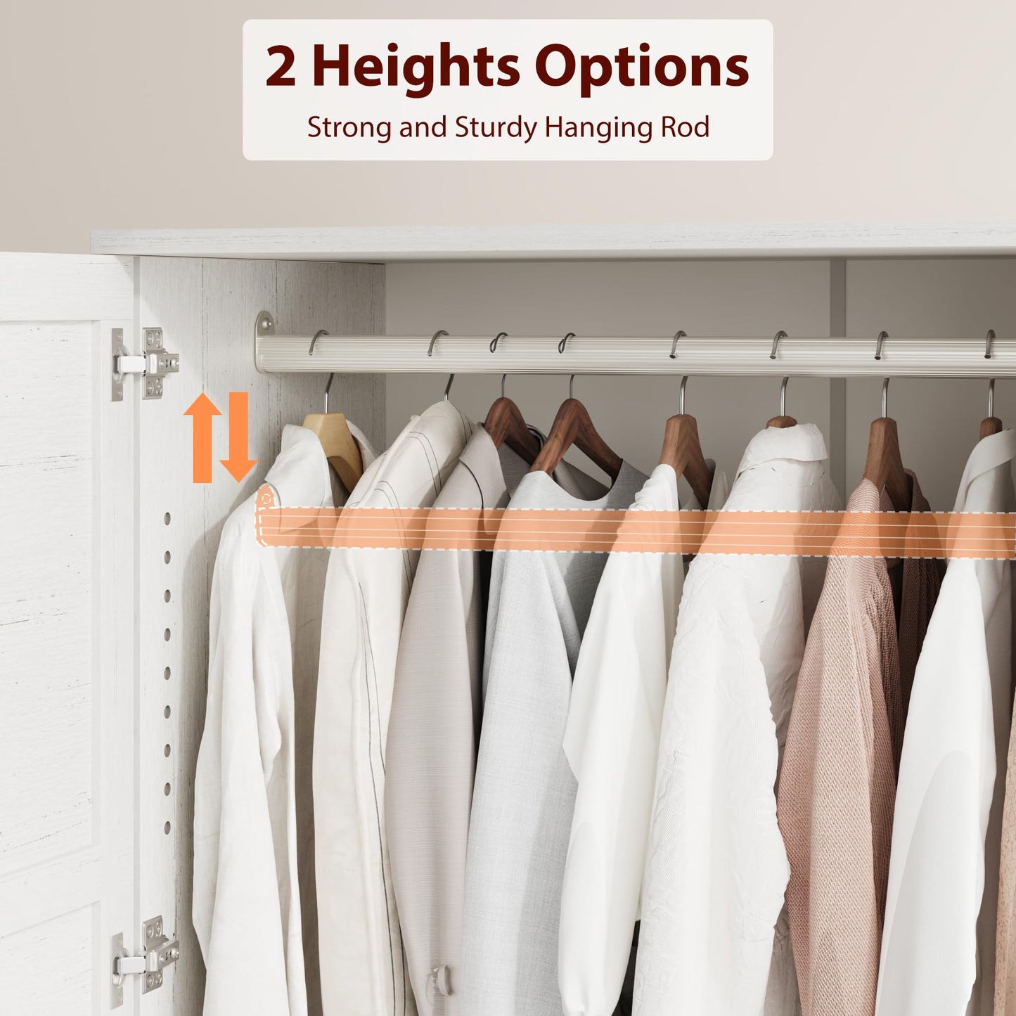 GarveeHome Armoire Wardrobe Closet with 2 Drawers,72 in Wooden Wardrobe Cabinet with Hanging Rod, Tall Clothing Armoire Cabinet with Doors and 18 Adjustable Shelves for Bedroom, Clothes, Rustic White