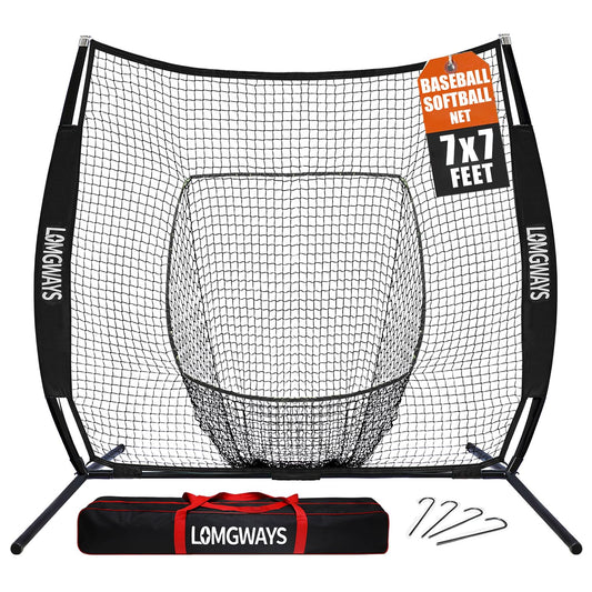 7'x7' Baseball Practice Net with Steel Frame for Batting, Hitting and Pitching, Portable Softball Net for Batting with Carrying Bag