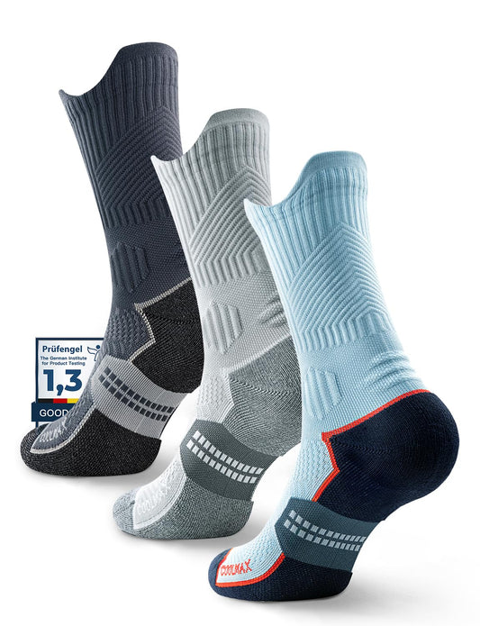 Juclise Compression Running Socks, Bamboo Viscose Coolmax Moisture-Wicking Anti-Blister Athletic Hiking Workout Gym Padded(L, Dynamic Blue)