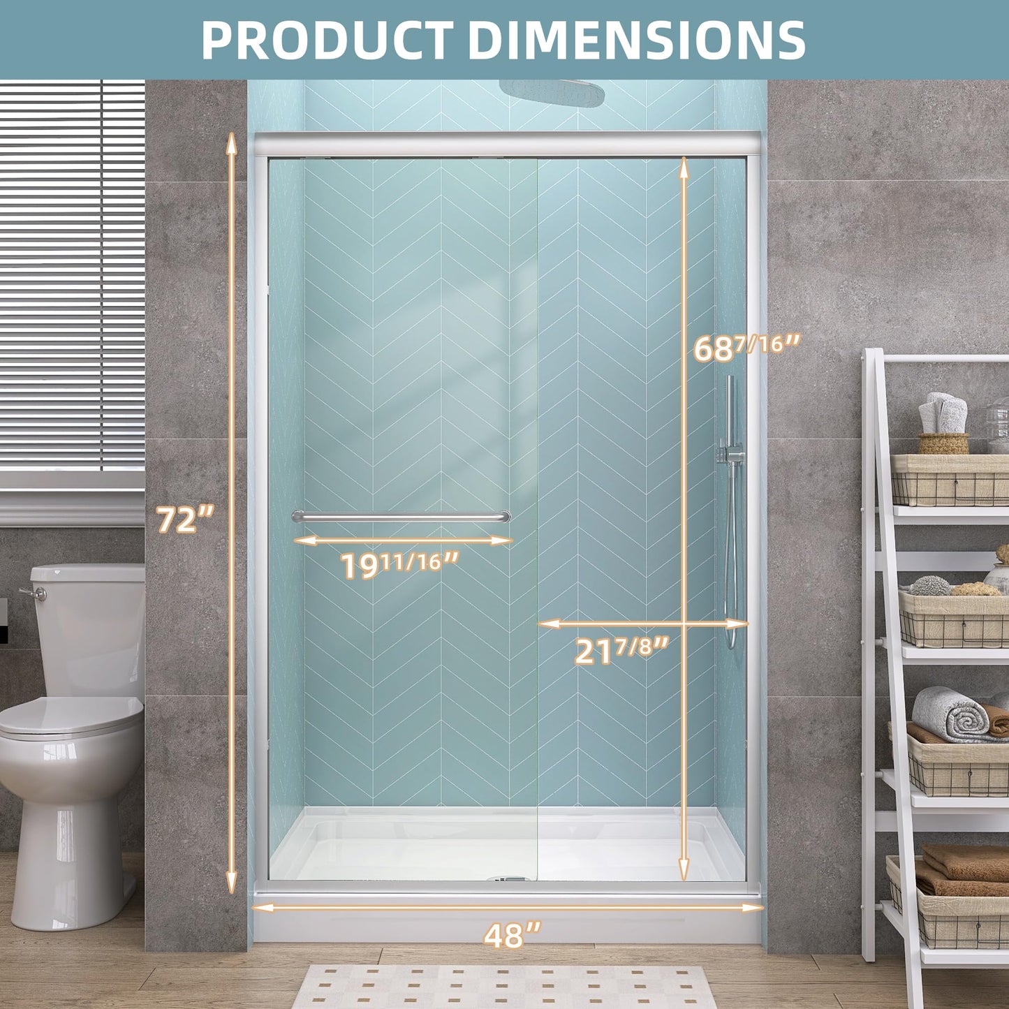 GETPRO Shower Door Sliding 44-48 in. W x 72 in. H Semi-Frameless Bypasss Double Sliding Doors for Shower,1/4 inch Clear Tempered Walk-in Shower Glass Door Brushed Nickel