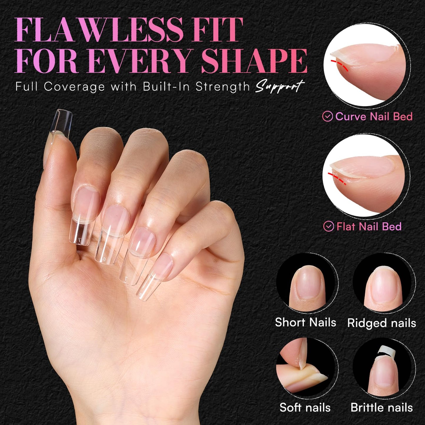 Makartt Medium Square Nail Tips: 504 PCS Pre-Etched Clear False Nails Tips Square Shapes, 13 Sizes Full Cover Half Matte Soft Acrylic Press On Nail Extensions Supplies Salon and DIY at Home