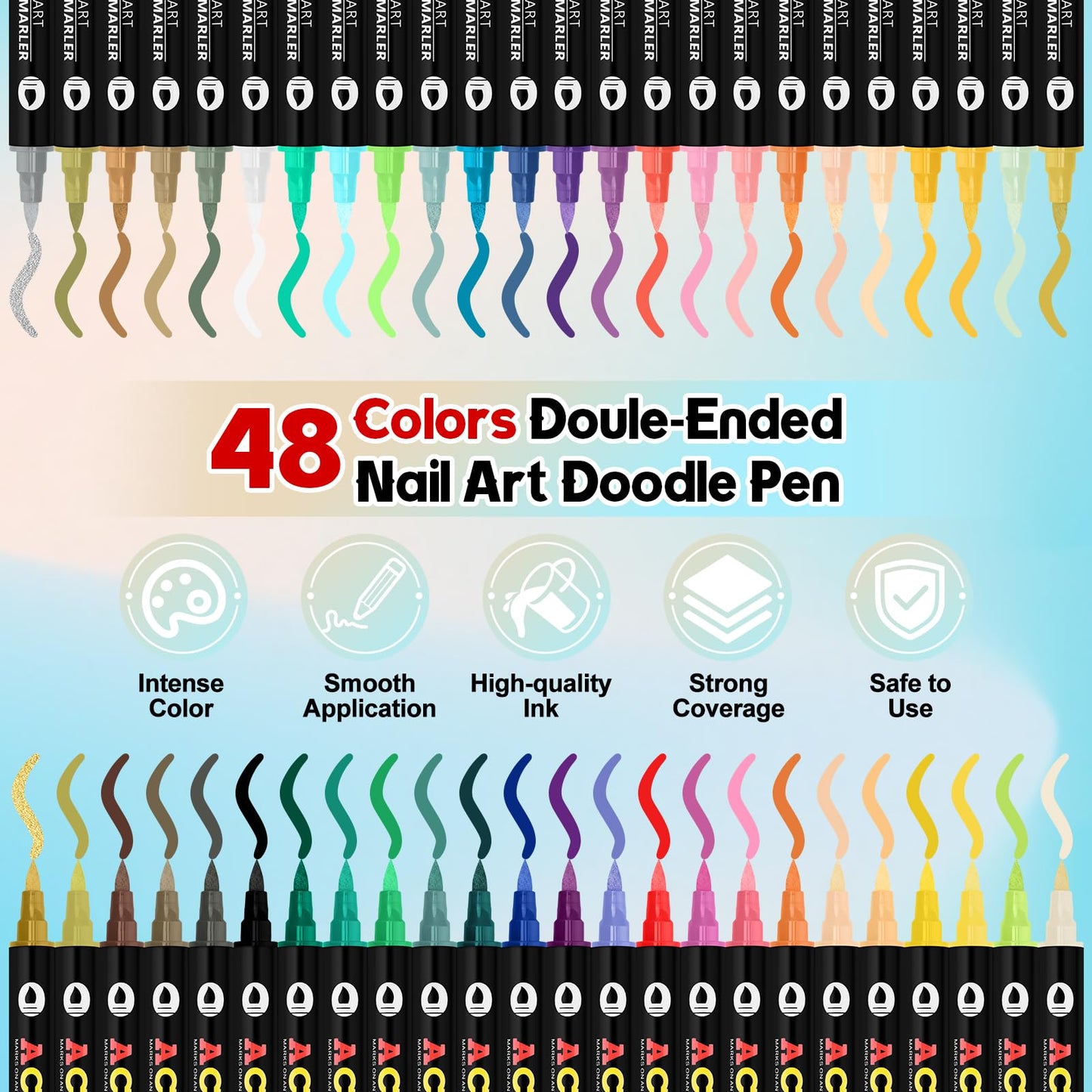Kalolary 48 Colors Nail Art Pens Set,24PCS 3D Nail Polish Pens Double-Ended Acrylic Paint Pen Nail Art Markers Quick-Drying Nail Art Tools for Dotting Drawing Painting DIY Nail Art Beauty Manicure（F）