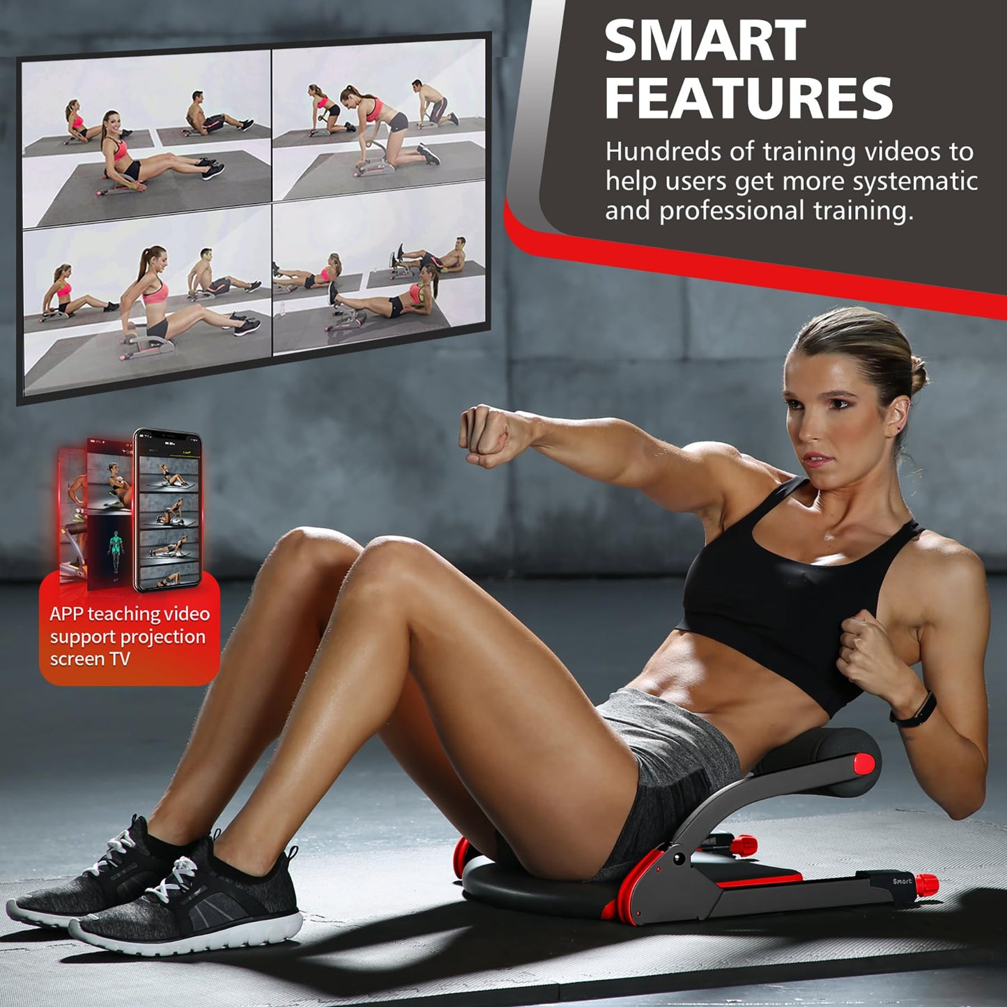 Wonder Core Smart - Ab Workout Equipment, Sit Up Machine & Exercise Equipment, Ab Crunch Machine for Stomach Workout, Ab Core Trainer Abdominal Machine, Fitness Equipment for Home Gym (Red)
