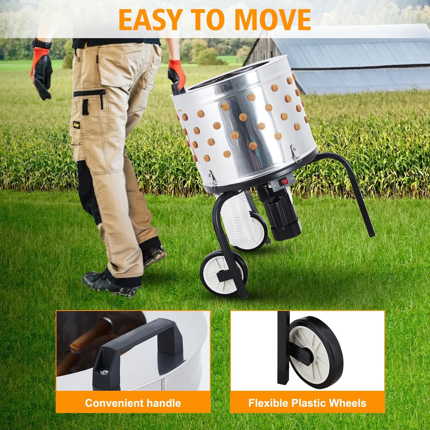 ActiveTrail 20" Stainless Steel Chicken Plucker Machine, 106 Soft Rubber Fingers, 550w Poultry Plucker with Wheels for Farm & Restaurant