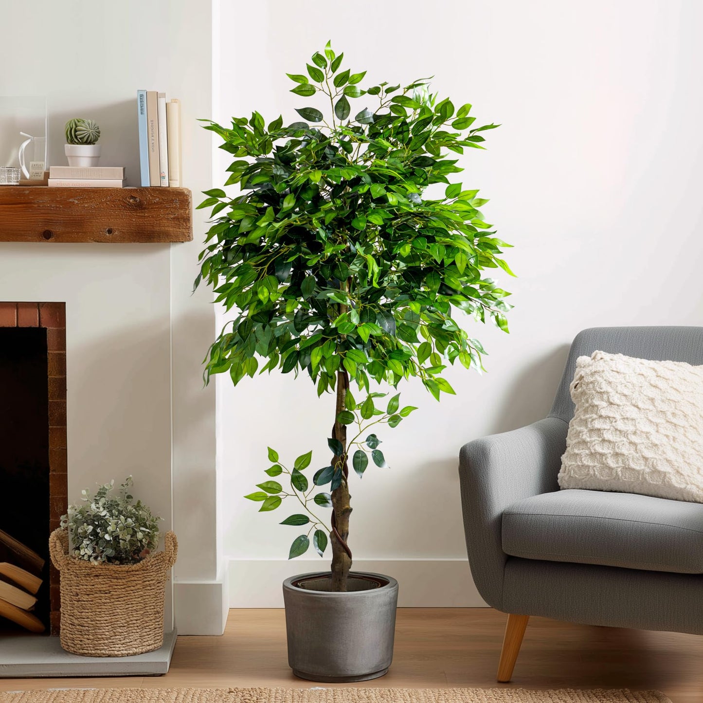 Erimda 5ft Artificial Ficus Tree for Home Decor, Faux Silk Plants Faux Plant Fake Silk Trees with Pot for Indoor House Living Room Office Garden