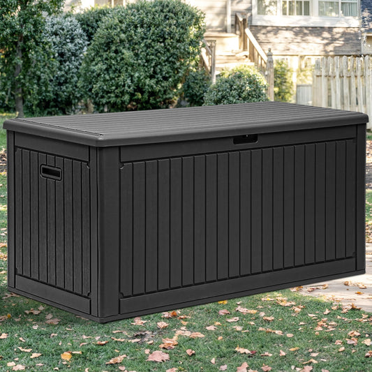 YITAHOME 320 Gallon Extra Large Deck Box, Double-Wall Resin Outdoor Storage Box with Flexible Divider for Patio Cushions Pool Supplies Garden Tools, 1000lbs Load Capacity, Lockable&Waterproof (Black)